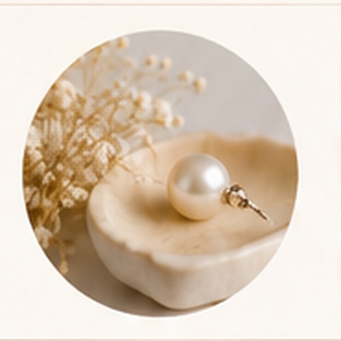 Pearl jewelry displayed beside delicate flowers